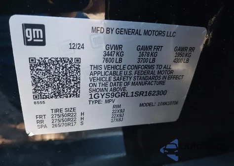 2025 Cadillac Escalade Sport Platinum z USA, uszkodzony, nr VIN 1GYS9GRL1SR162300